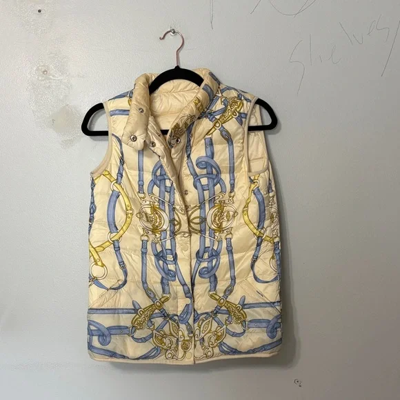 J McLaughlin Tahoe Reversible Down Puffer Vest Rope Print Small - Picture 2 of 5